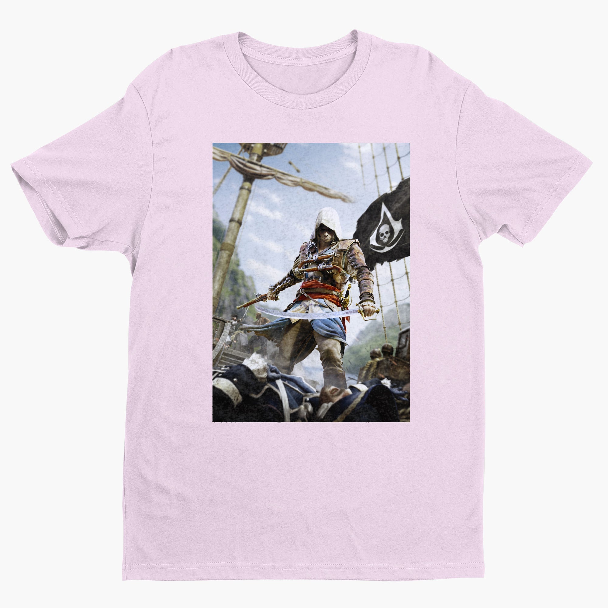 Assassin's Creed IV Black Flag box art tee - light pink unisex t-shirt, front view
